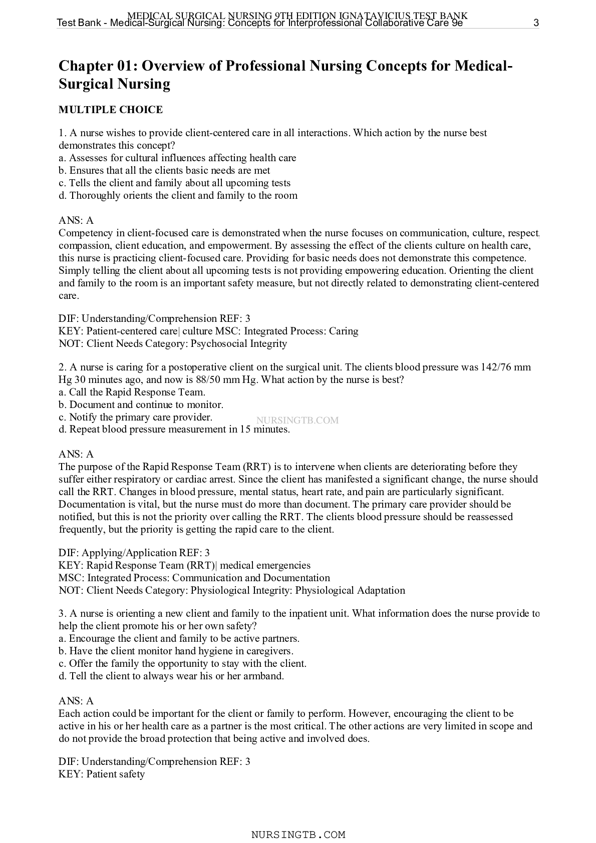 Preview image for Chapter 01: Overview of Professional Nursing Concepts for Medical- Surgical Nursing